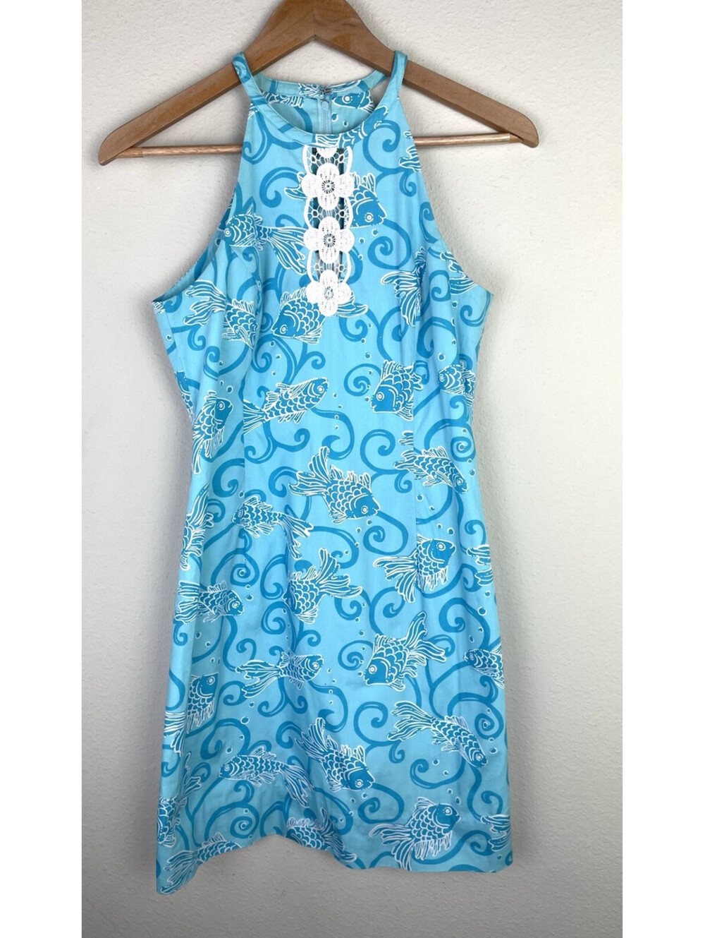 Blue Lilly Pulitzer Halter Sleeveless Mini Dress Blue Floral Resort Coastal 0